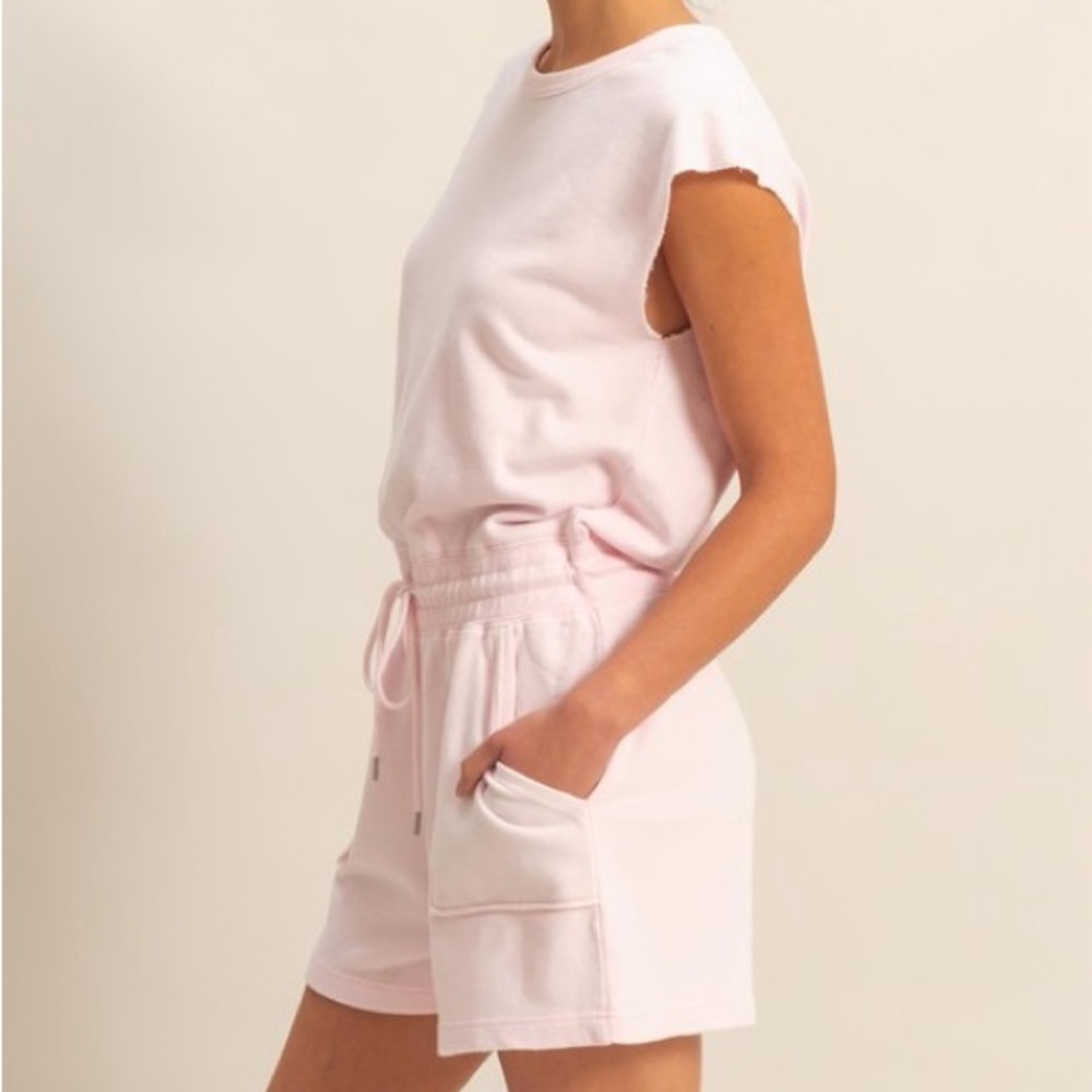 HYFVE Round Neck Cap Sleeve Drawstring Waist Romper - Picture 3 of 5